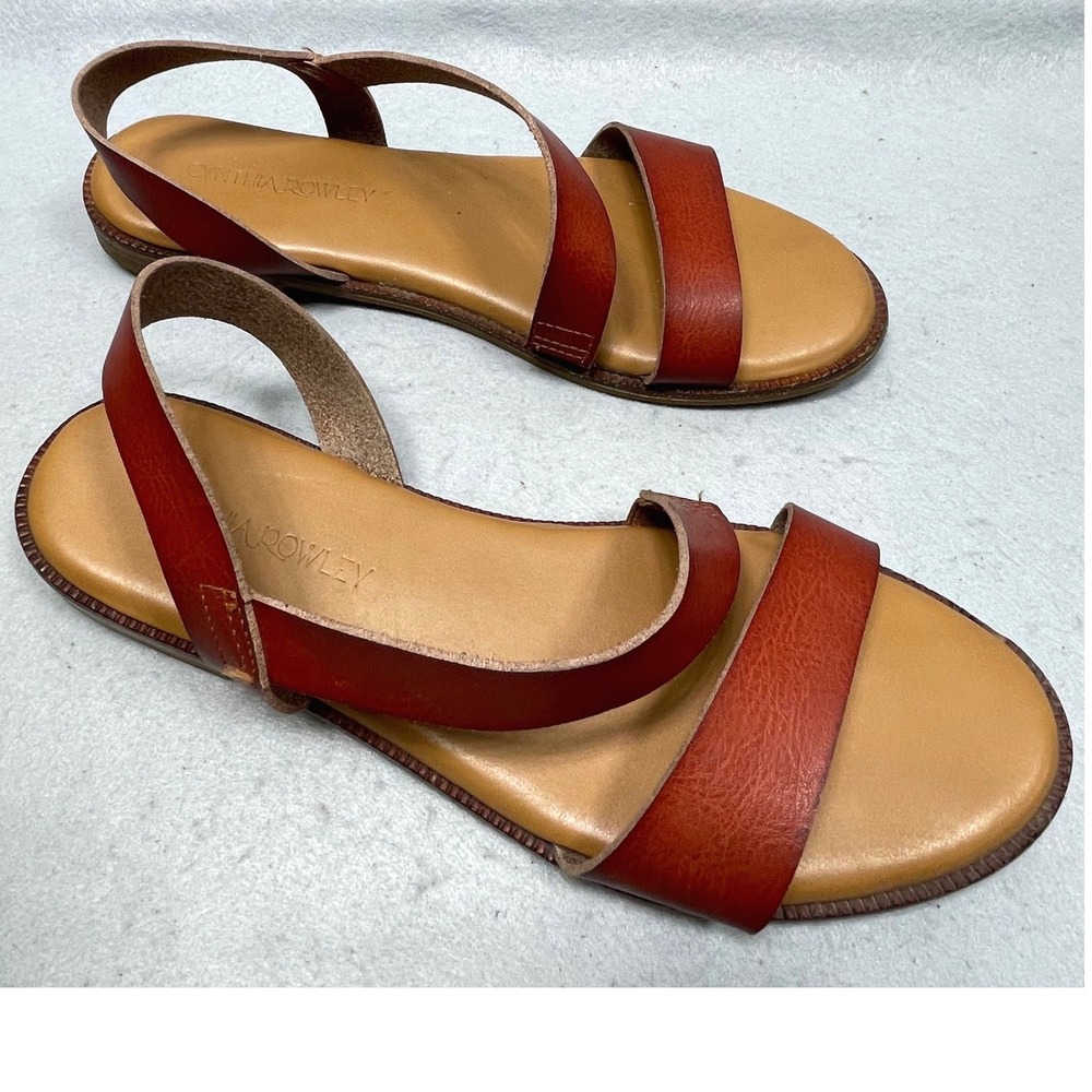 Cynthia Rowley Strappy Slingback Sandals Womens 6.5 Cognac Brown Leather - Picture 10 of 10